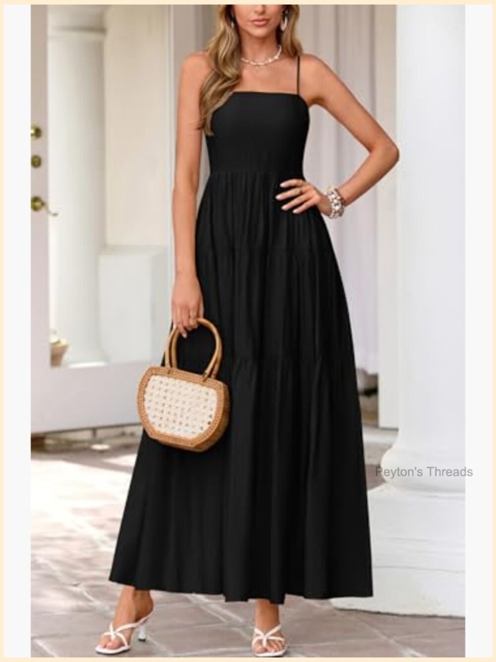 Sleeveless Spaghetti Strap Smocked Maxi Dress Ruffle Tiered Sundress - Picture 5 of 7